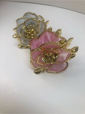 Hair Claw Clips - Pink & White Gold trim NWOT Set of 2